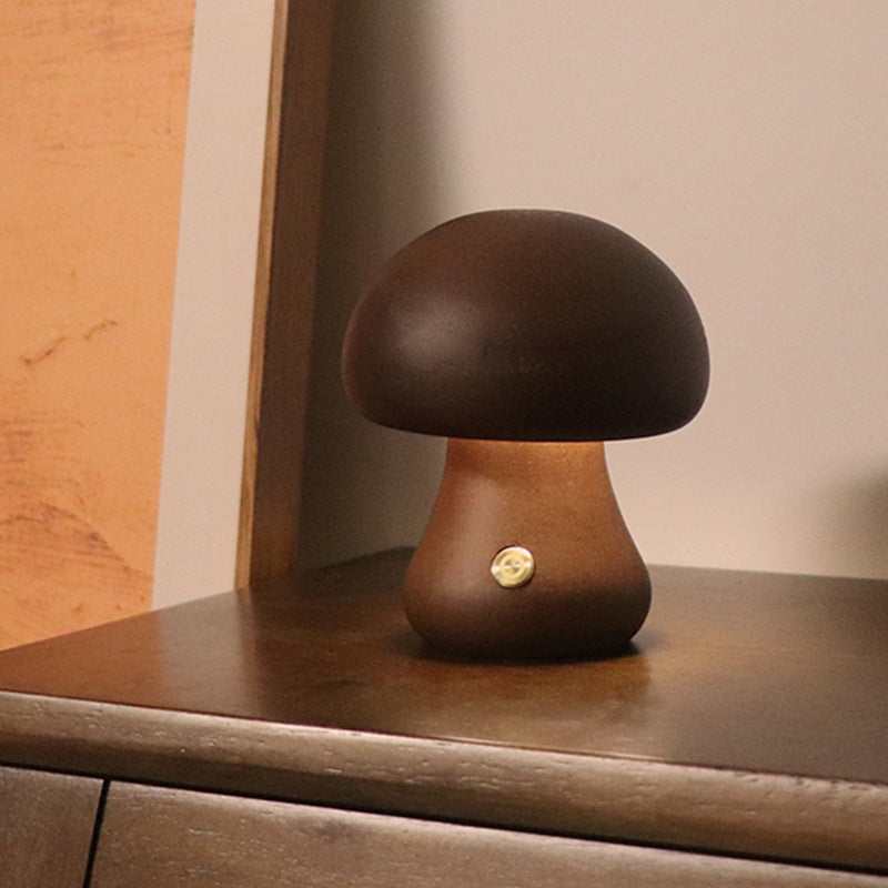 Wooden Mushroom LED Night Light with Touch Switch