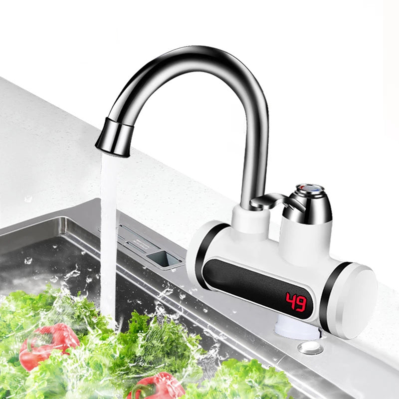 Electric kitchen heating faucet with temperature display