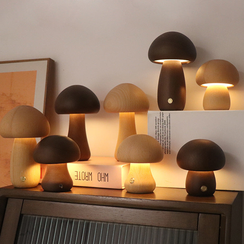 Veilleuse LED champignon en bois avec interrupteur tactile