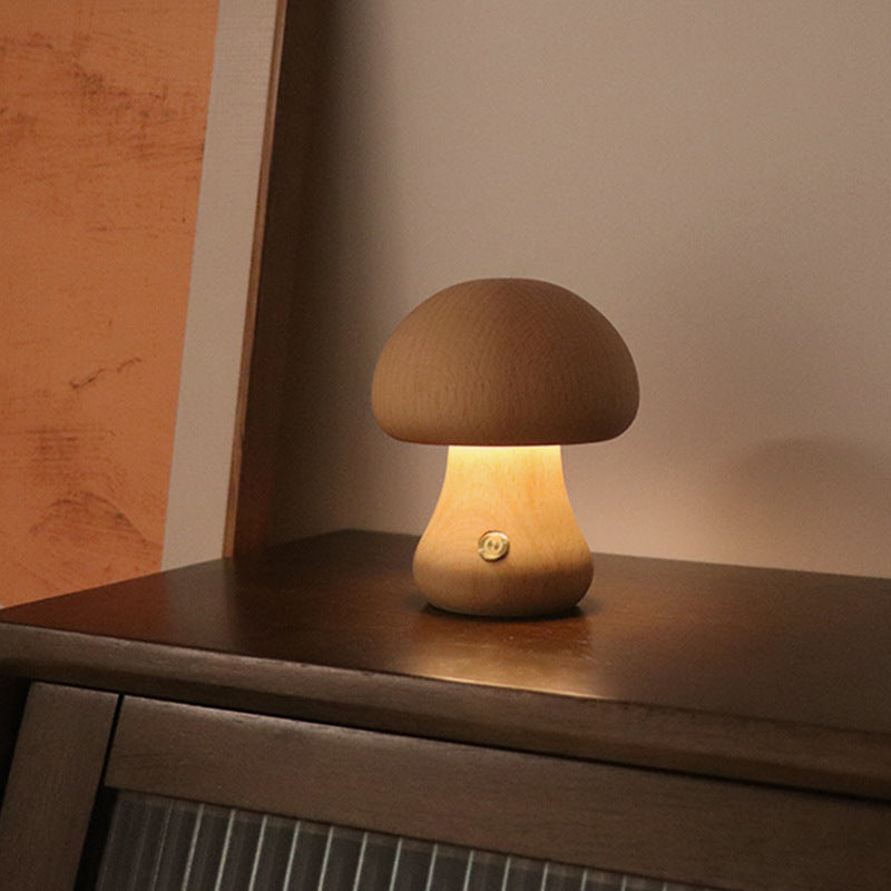 Veilleuse LED champignon en bois avec interrupteur tactile