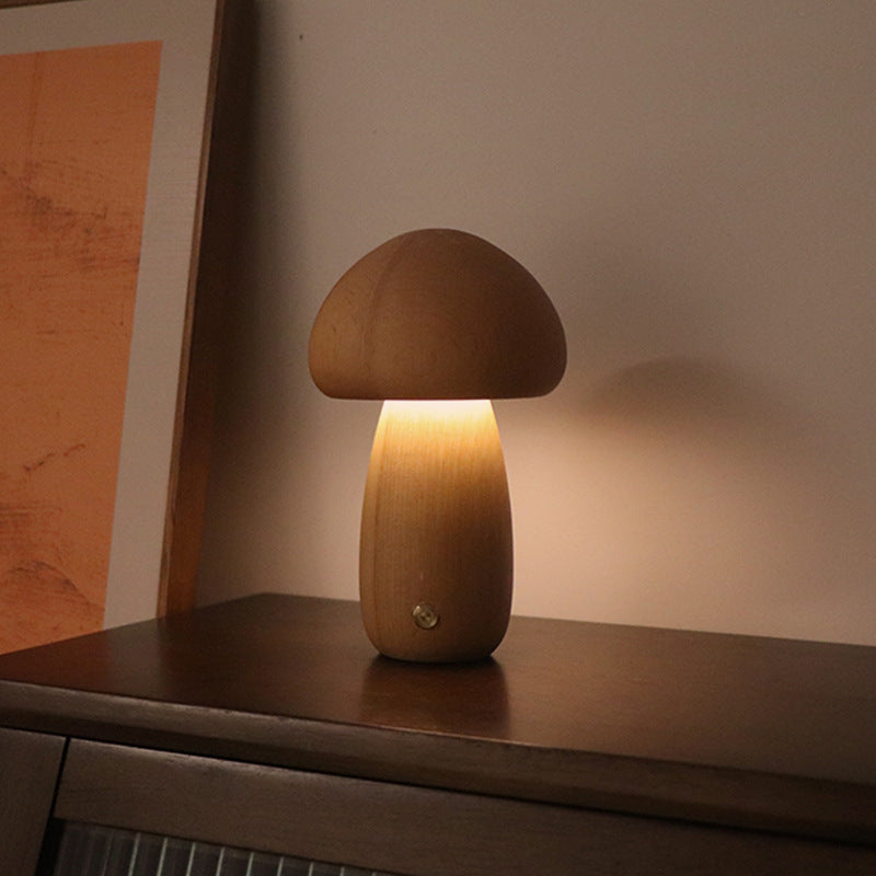 Veilleuse LED champignon en bois avec interrupteur tactile