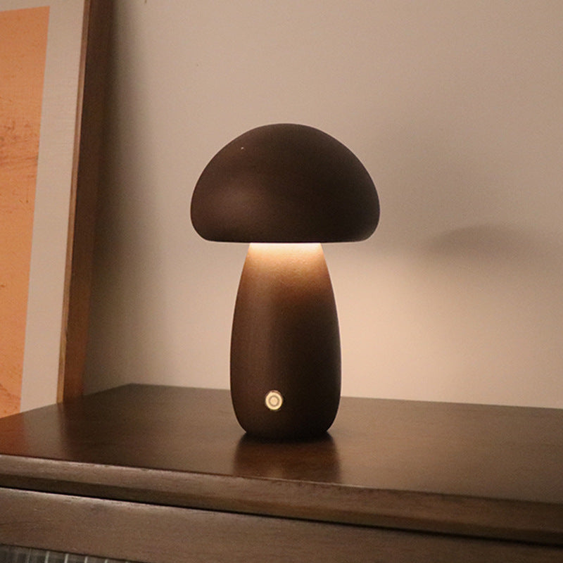 Wooden Mushroom LED Night Light with Touch Switch