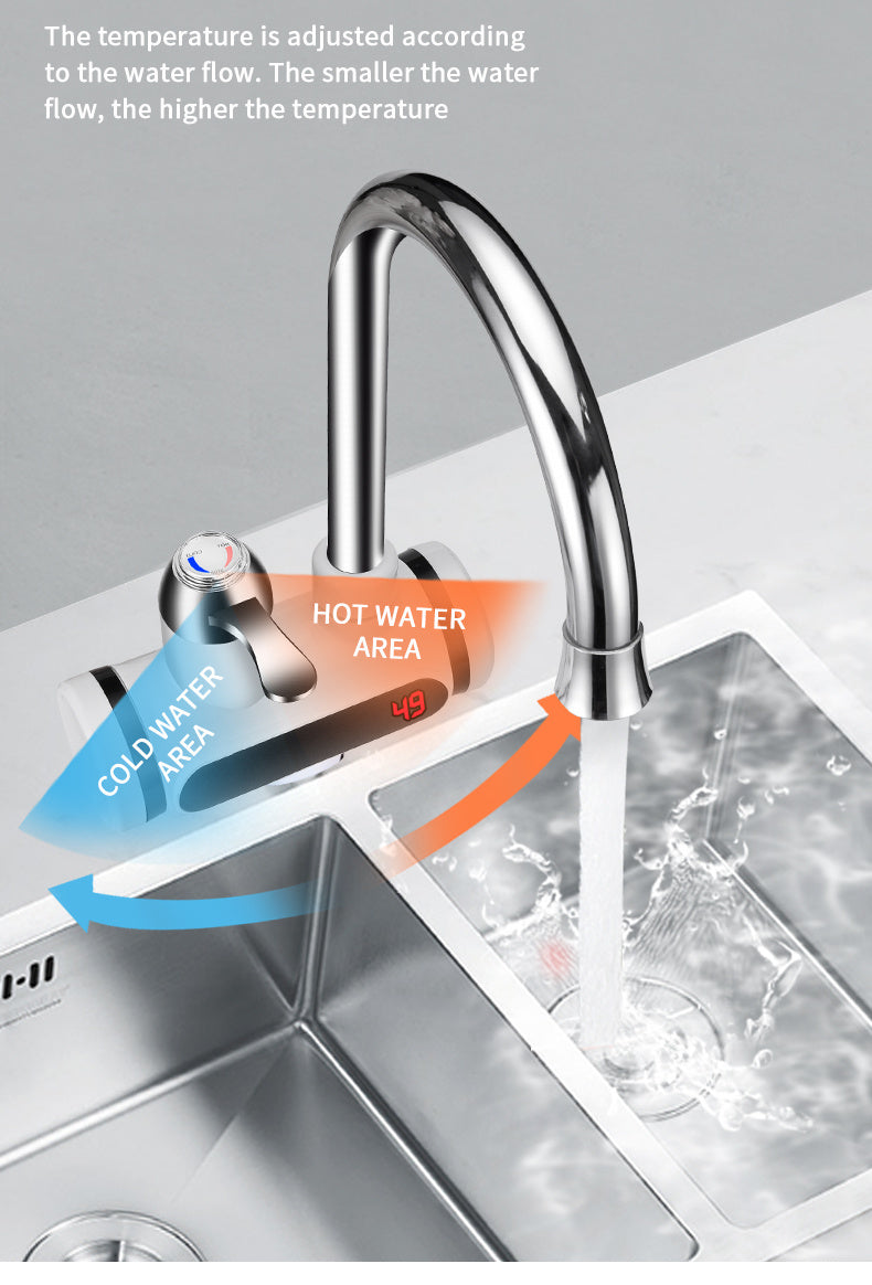 Electric kitchen heating faucet with temperature display