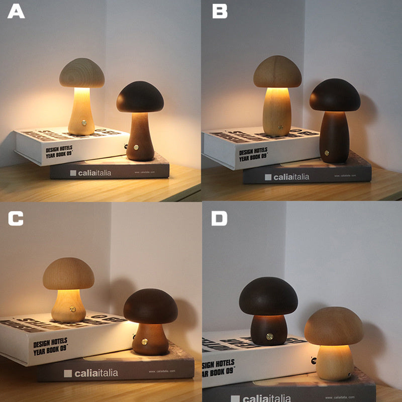 Veilleuse LED champignon en bois avec interrupteur tactile