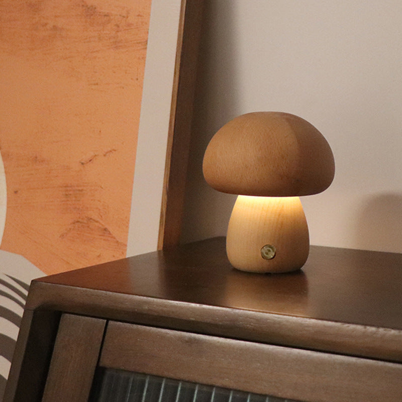 Veilleuse LED champignon en bois avec interrupteur tactile