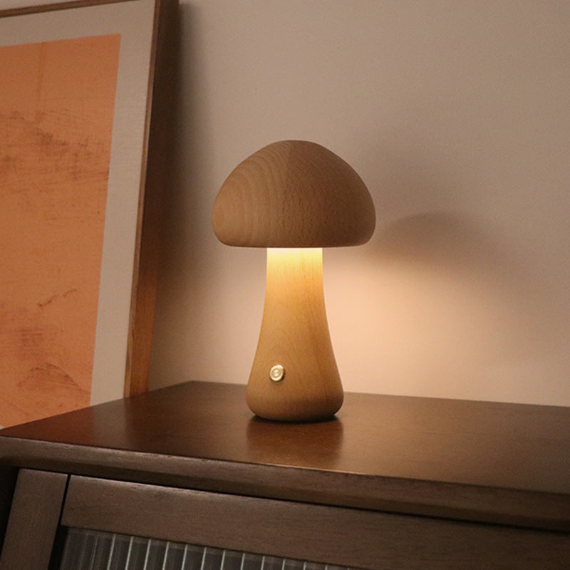 Veilleuse LED champignon en bois avec interrupteur tactile